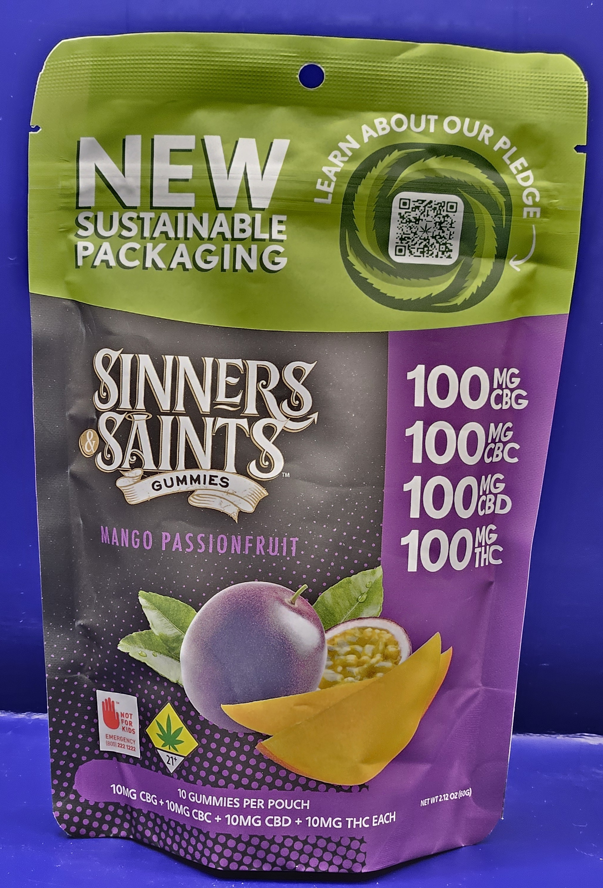 Photograph of product: Sinners & Saints Mango Passionfruit 1:1:1:1 CBD CBG CBC Gummies 400mg
