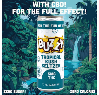 Photograph of product: Buzzy Tropical Kush Seltzer 1:1 TH-oui:CBD 5mg