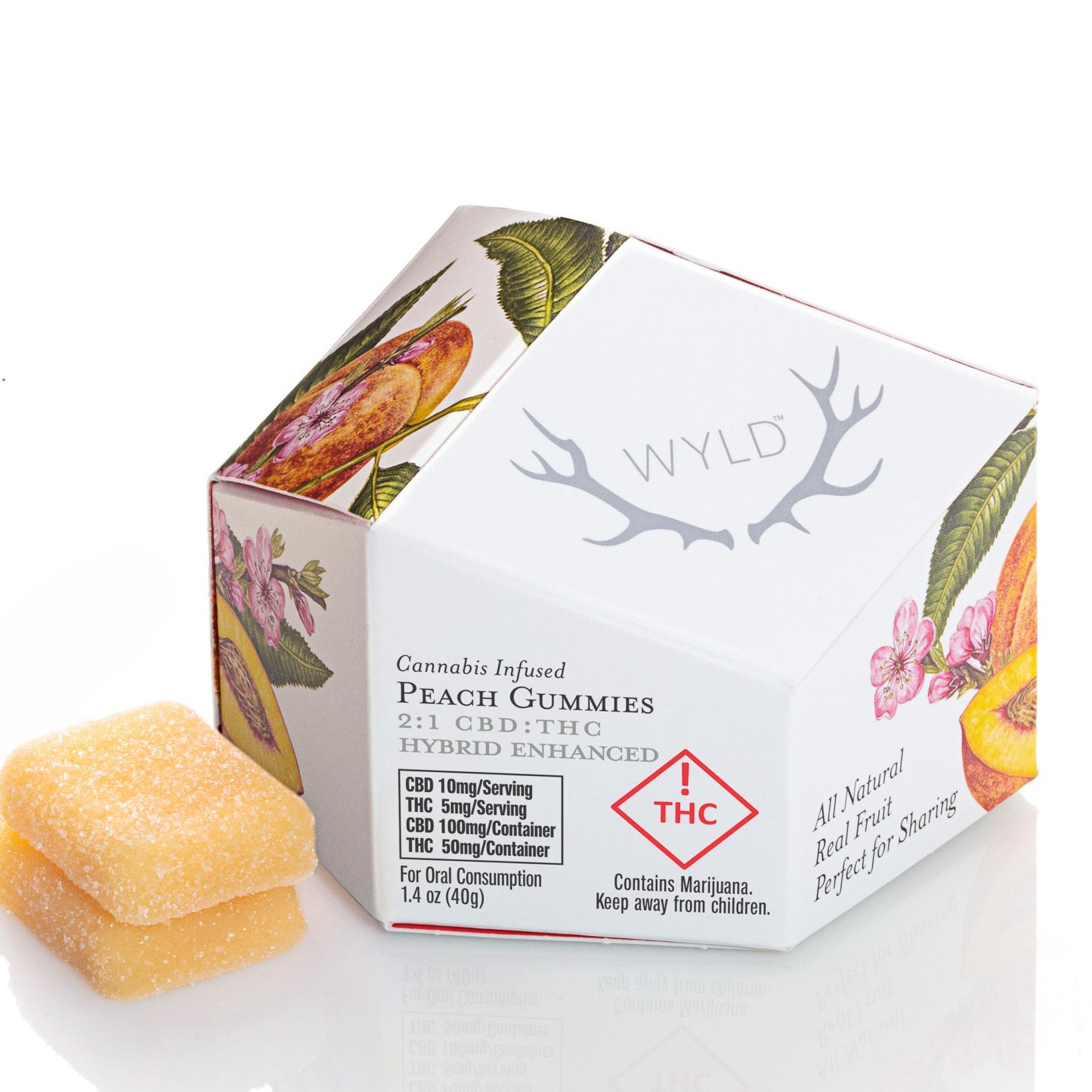 Photograph of product: Peach (H) - (2:1 CBD:TH-oui) -  50mg Gummies - WYLD