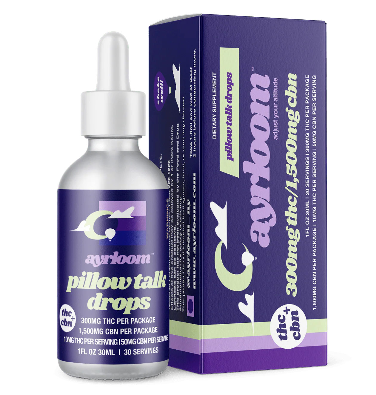 Photograph of product: Ayrloom | Pillow Talk 1:5 Drops (TH-oui:CBN) TH-oui Tincture 300mg