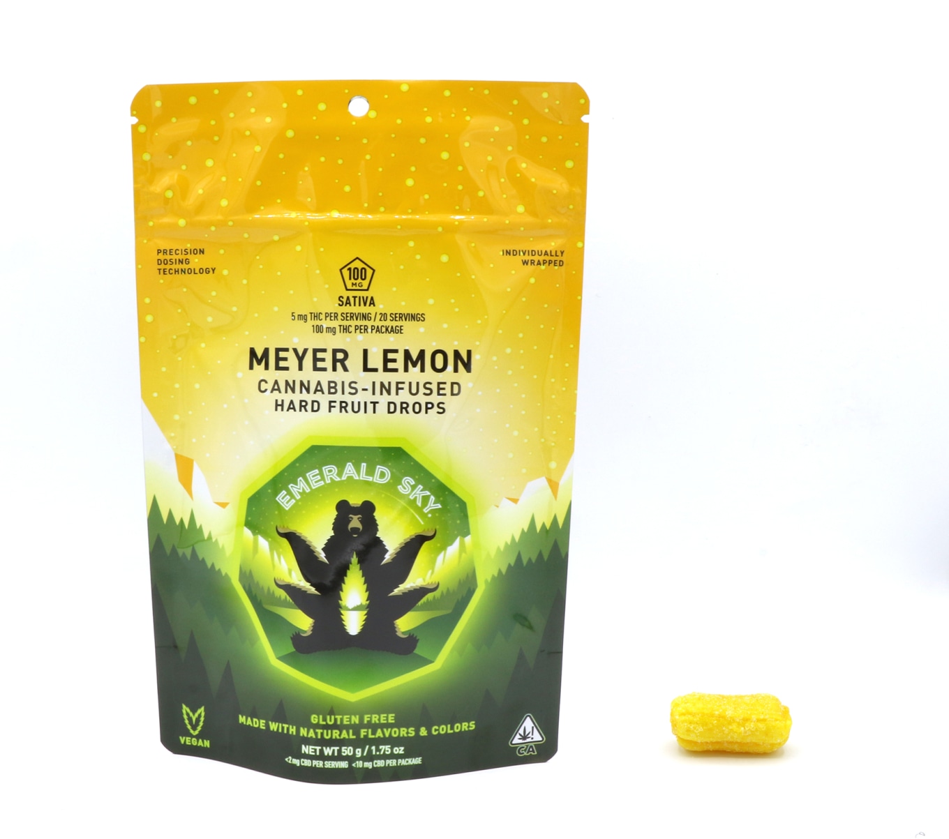 Photograph of product: Emerald Sky - 100mg - 20ct Hard Fruit Drops - Meyer Lemon