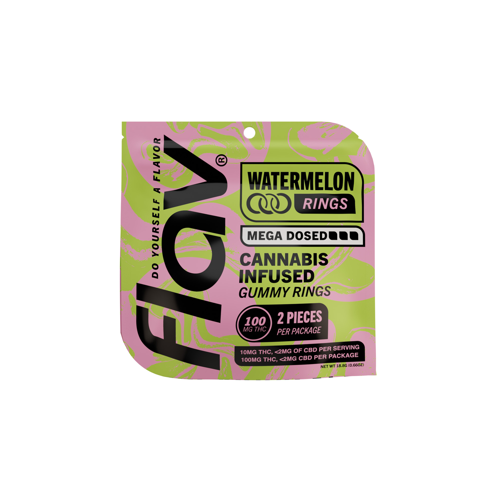 Photograph of product: Flav | Watermelon Mega Rings | 2pk Gummies | 100mg