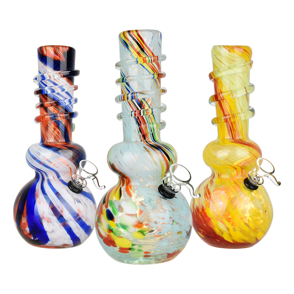 Photograph of product: Frenetic Frit Stripe Soft Glass Water Pipe | 10.25" | Colors Vary