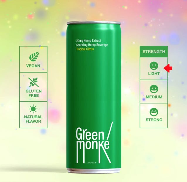 Photograph of product: Green Monke- Classic Sparkling Soda Tropical Citrus 100mg TH-oui + 20mg CBD