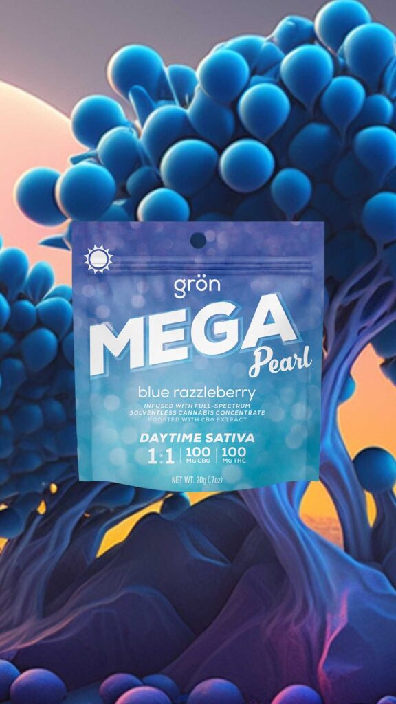 Photograph of product: 1:1 CBG Blue Razzleberry | Daytime Oui'd | Mega Pearl | 100mg