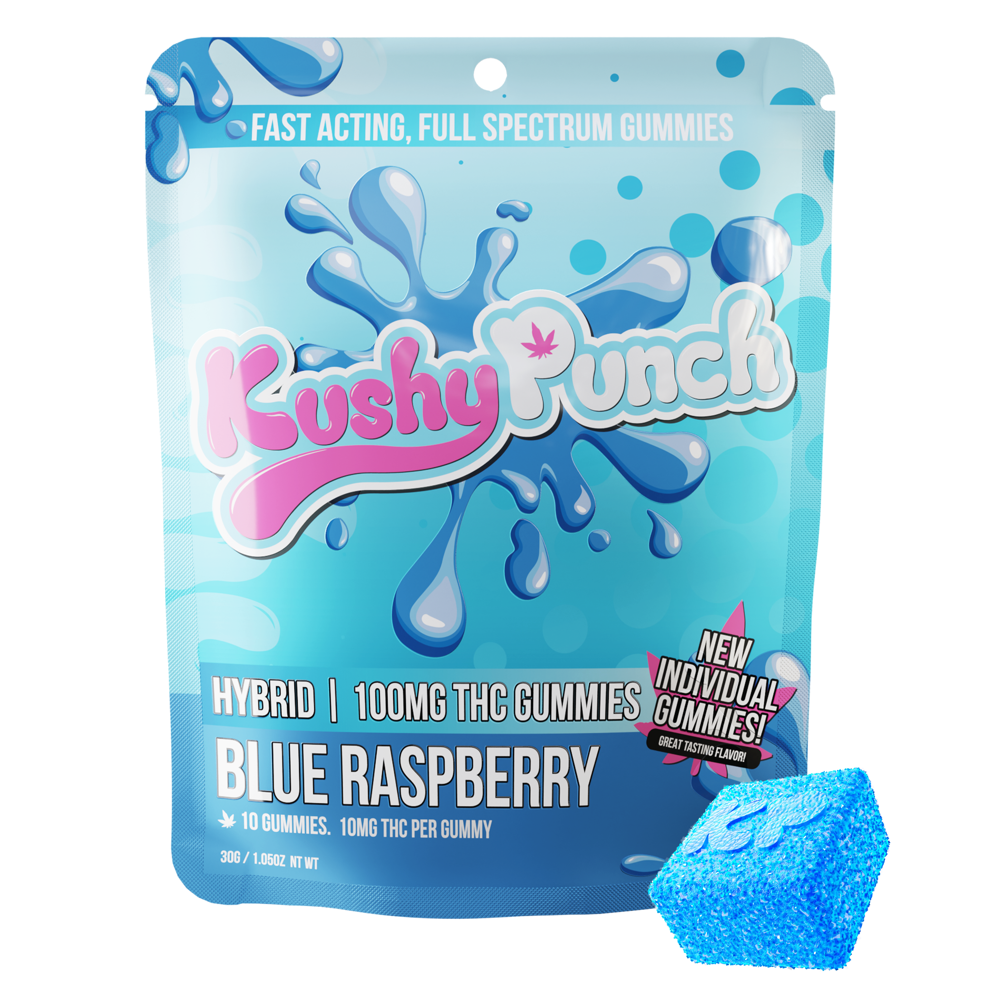 Photograph of product: Kushy Punch Blue Raspberry Gummies Fast Acting/Full Spectrum 100MG