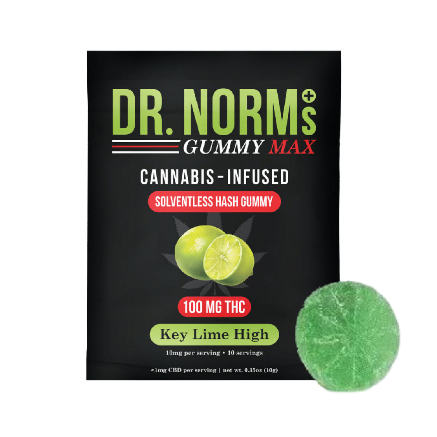 Photograph of Product: DR. NORM'S MAX SOLVENTLESS HASH GUMMIES EDIBLE - KEY LIME HIGH 100MG (1CT)