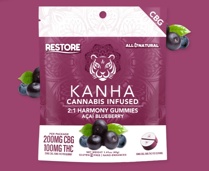 Photograph of product: Harmony 2:1 CBG Acai Blueberry Gummies - Kanha