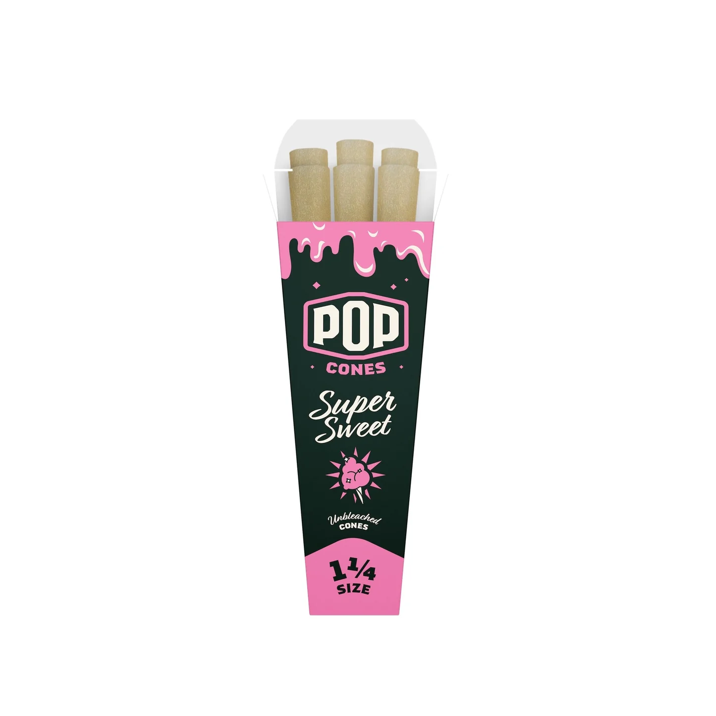 Photograph of product: Pop Cones - Super Sweet UNBLEACHED 1 1/4 Size Pre-Rolled Cones