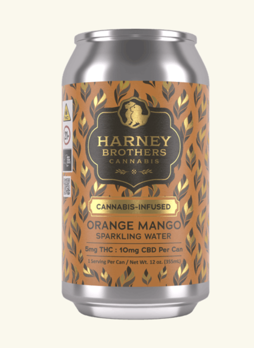 Photograph of product: Harney Brothers Orange Mango Sparkling Water Can 12oz 5mg TH-oui: 10mg CBD