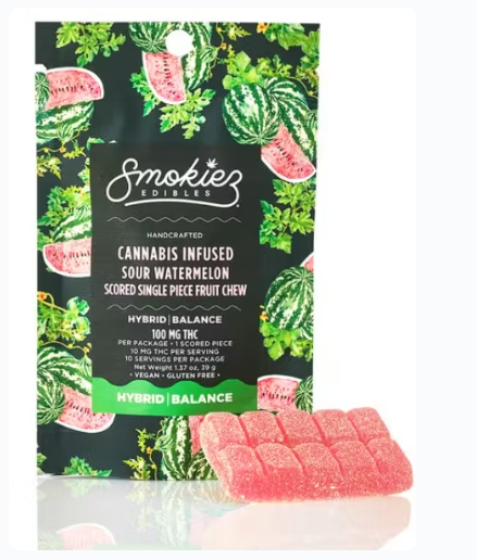 Photograph of product: Gummy - Smokiez 100mg TH-oui 10pk -  Sour Watermelon