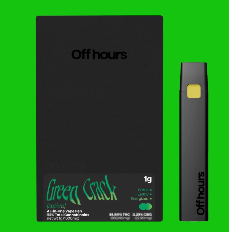 Photograph of product: Off Hours | Green Crack | Oui'd | 1g AIO Disposable Vape