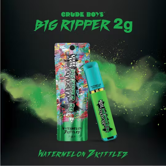 Photograph of product: Crude Boys Big Ripper Vape Disposable: Watermelon Zkittlez (I)