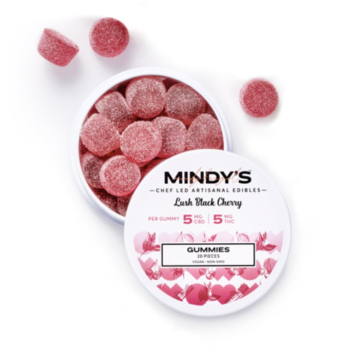 Photograph of product: Mindy's I Lush Black Cherry 1:1 TH-oui:CBD 20pk 5mg Gummies