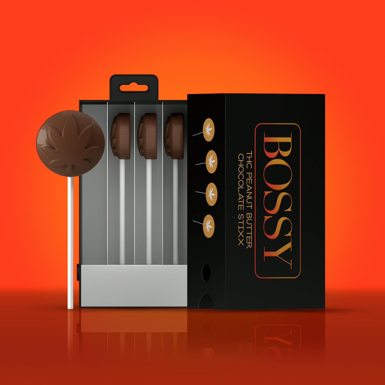 Photograph of product: BOSSY | PEANUT BUTTER CHOCOLATE STIXX | FAST ACTING | 200MG