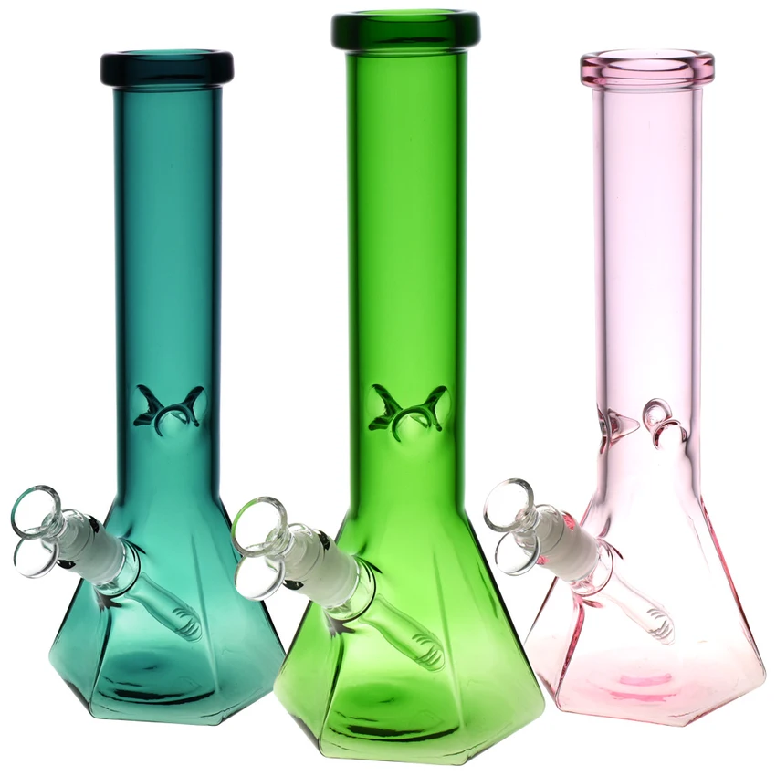 Photograph of product: HEXAGONAL GLASS BEAKER WATER PIPE | 12" | 14MM F