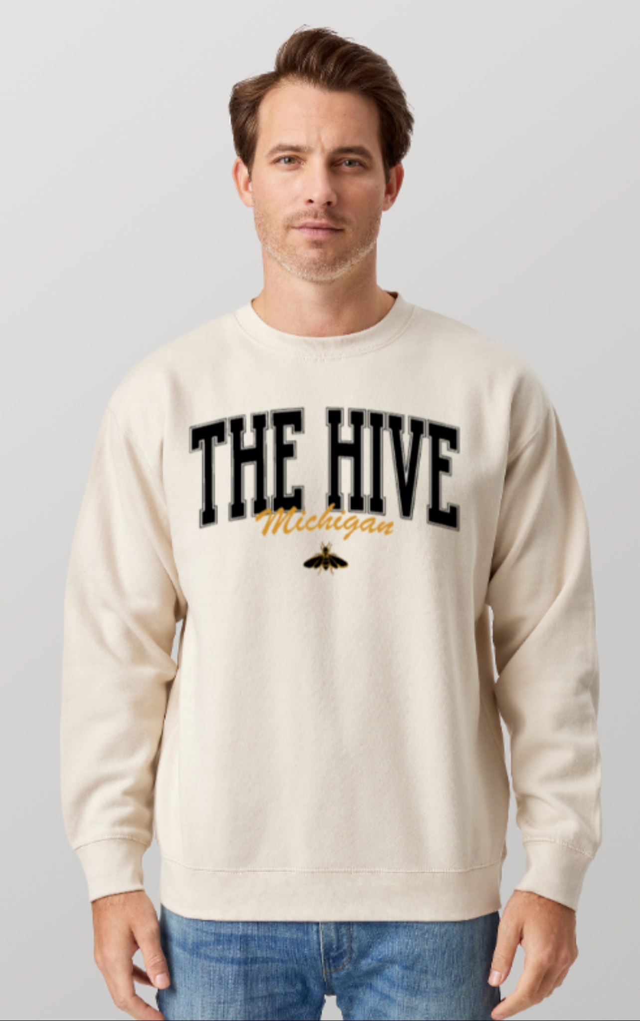 Photograph of product: The Hive University Crewneck Sweatshirt | Cream