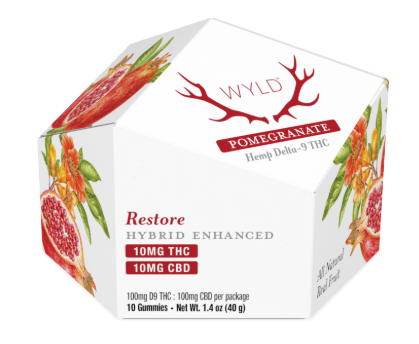 Photograph of product: WYLD - Pomegranate 1:1 TH-oui:CBD Gummies