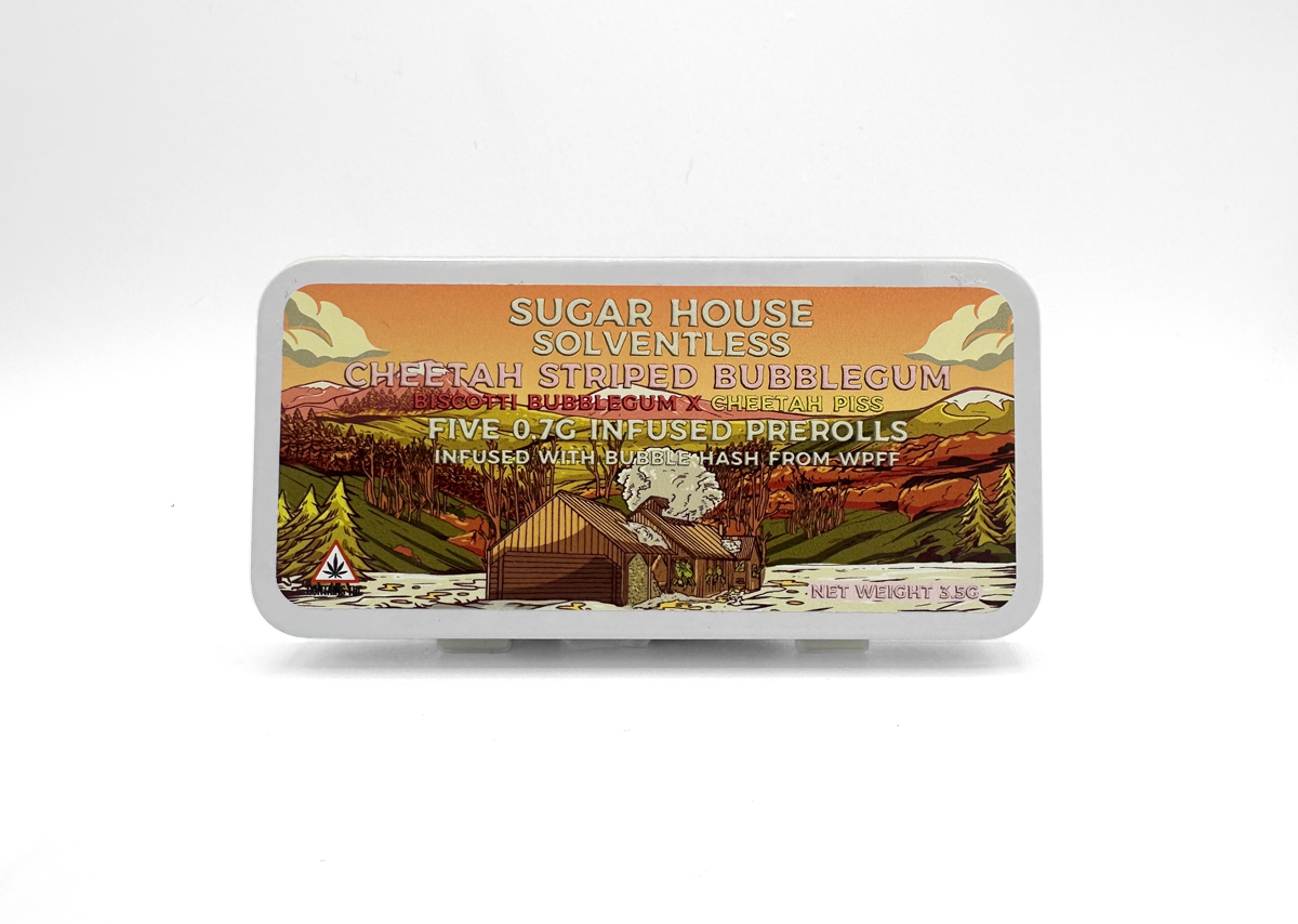 Photograph of product: Sugar House Solventless - Cheetah Striped Bubblegum - 5x .7g infused pre-roll