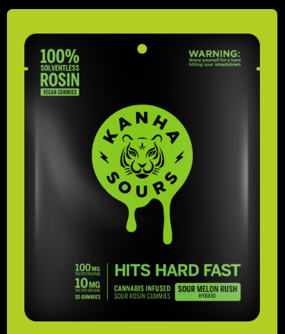 Photograph of product: Sour Melon Rush [H] Solventless Live Rosin NANO Gummies | 100mg 10pk | Kanha