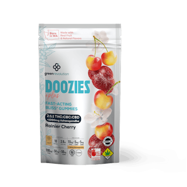 Photograph of product: Doozies | Rainer Cherry 2:1:1 | 10pk | DOH | 100mg TH-oui : 50mg CBC : 50mg CBD : 100mg Ashwagandha