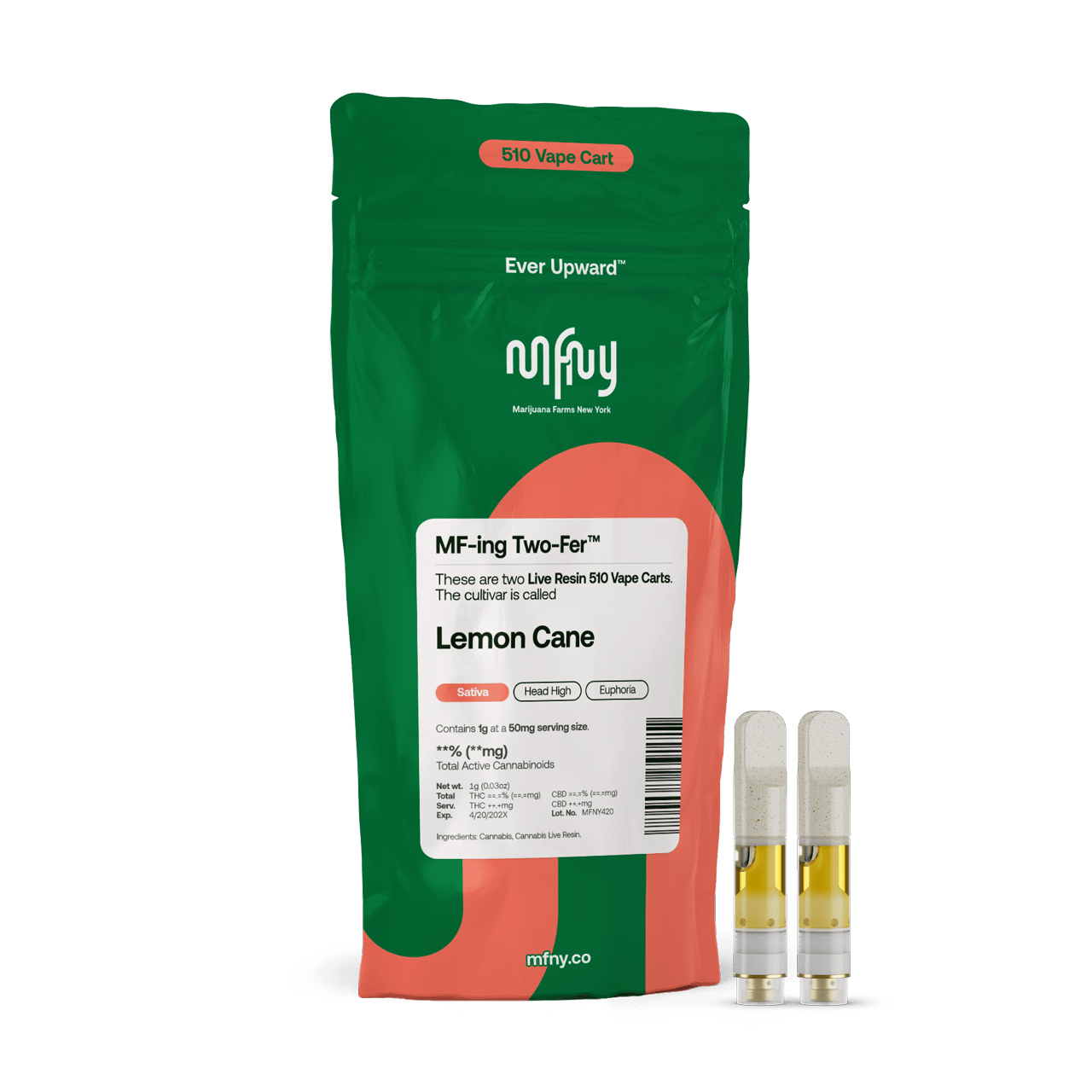 Photograph of Product: MFNY | MF-ing Two-fer | Lemon Cane  | Live Resin Vape Cartridge 2 pack
