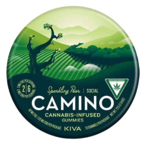 Photograph of product: Kiva Confections Camino Sparkling Pear Social Gummies 120mg CBD : 40mg THC