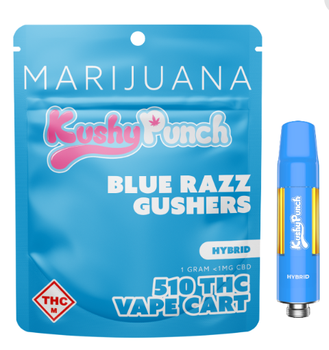 Photograph of product: KUSHY PUNCH 1G BLUE RAZZ GUSHERS CARTRIDGE-HYBRID