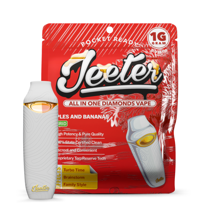 Photograph of product: Jeeter Apples & Bananas (H) All-In-One Disposable Live Diamond Resin Vape 1g