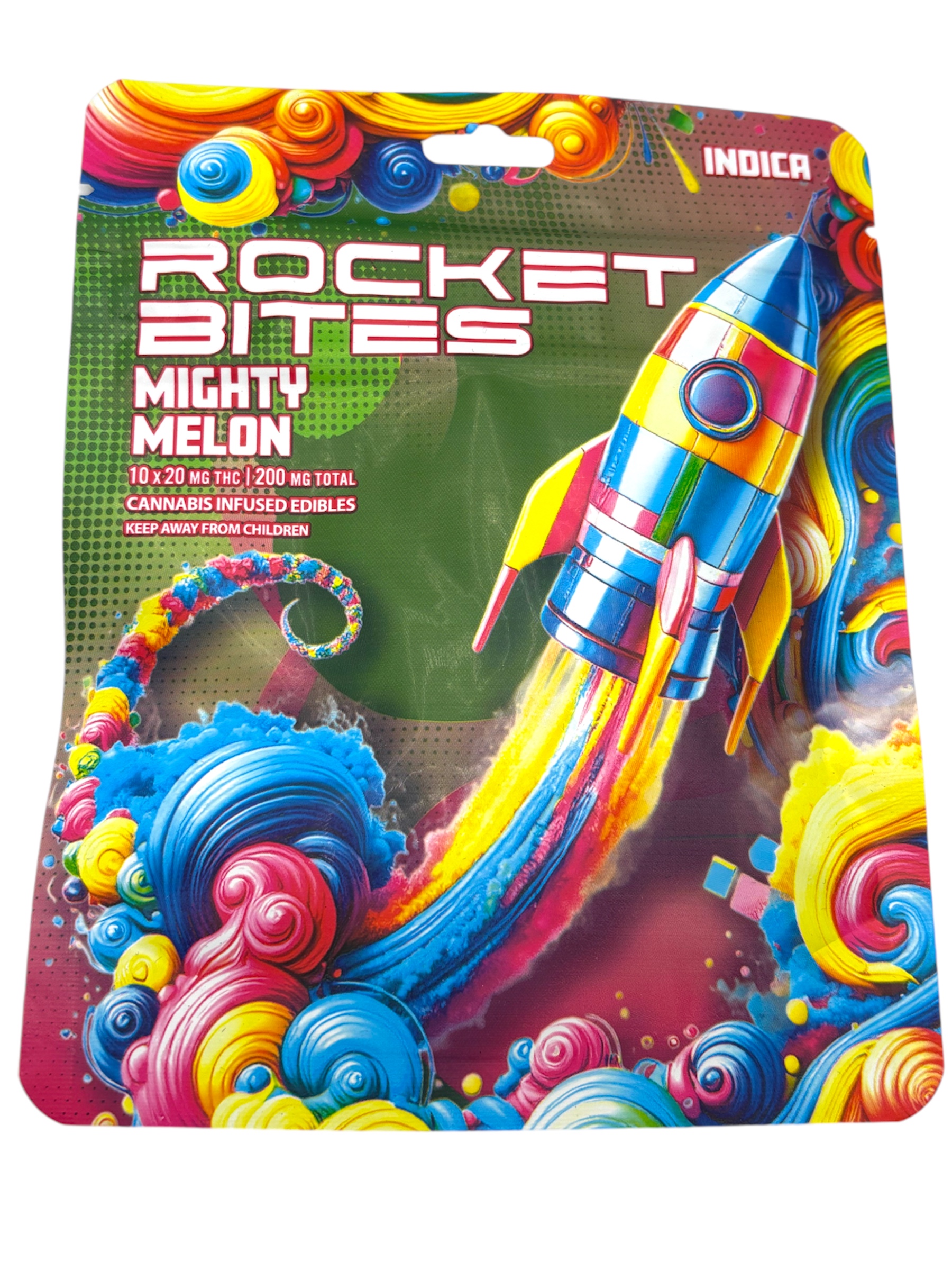 Photograph of product: Rocket Bites Mighty Melon Gummies 200mg Rec