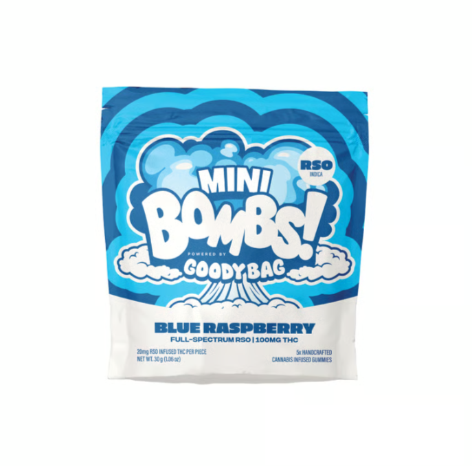Photograph of product: Blue Raspberry Mini Bombs | 20mg | 5pk RSO Gummies | Goody Bag