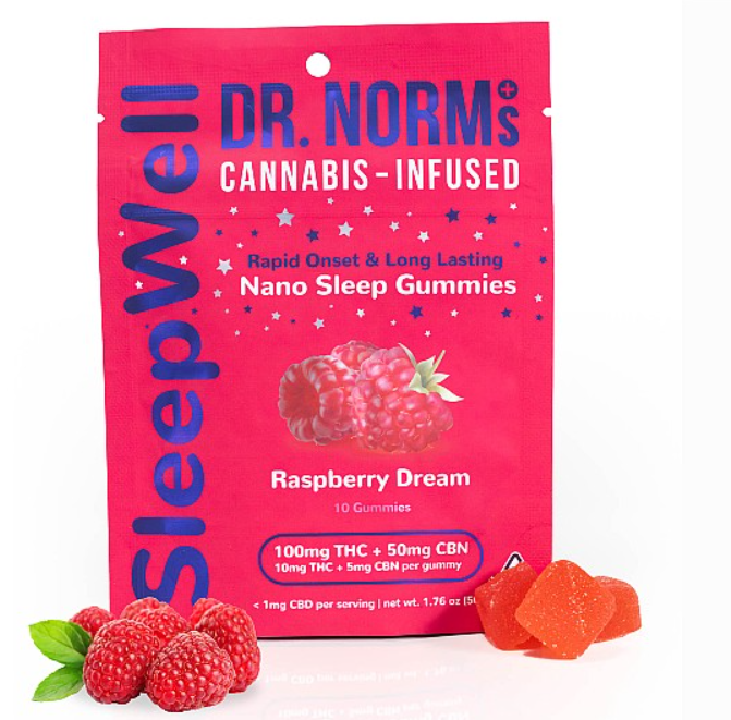 Photograph of product: Dr. Norm's - 100mg - 10ct SleepWell Gummies - Raspberry Dream