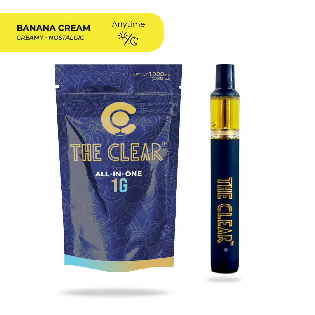Photograph of product: The Clear Elite - Vape Cart - AIO - Banana Cream - Hybrid - 1G