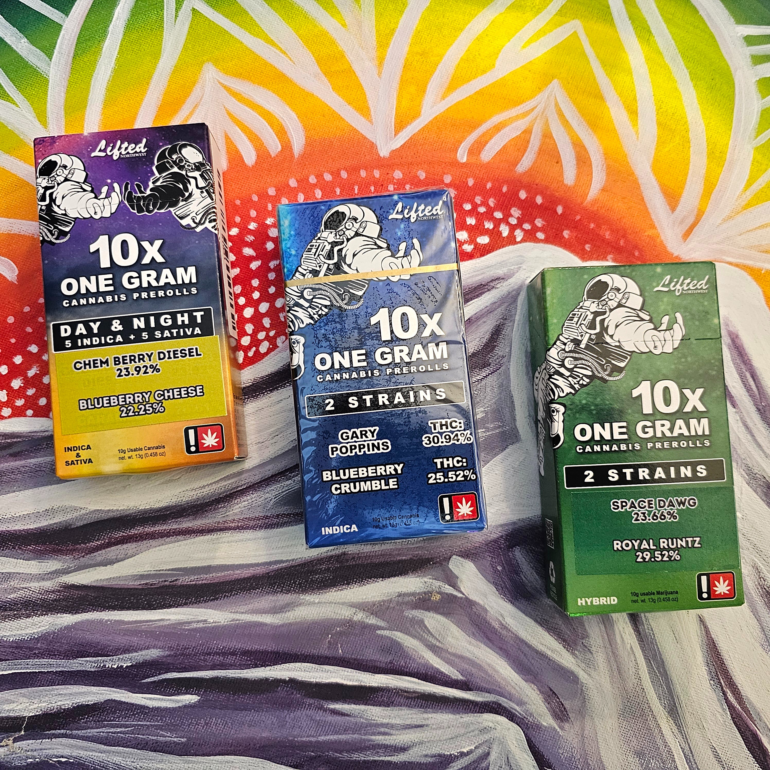 Photograph of product: Lifted 1g 10pk Day & NIght Mango Dream x Grape Cream Cake