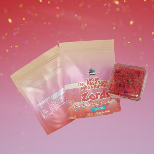 Photograph of product: Amnesia : Zerds Strawberry Shortcake Gummies  au chocolat Rosin  200MG Gummies (5x40mg)