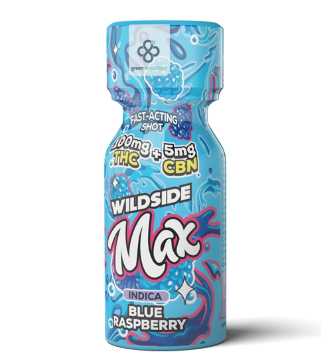 Photograph of product: Green Revolution Nano Shot Max 20:1 TH-oui:CBN  | 100mg TH-oui | Blue Raspberry