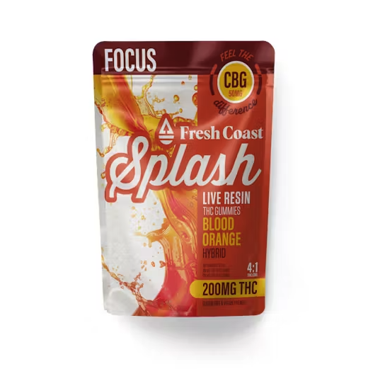 Photograph of product: Fresh Coast Splash 200mg Gummies - Blood Orange Focus 4:1 (TH-oui:CBG)