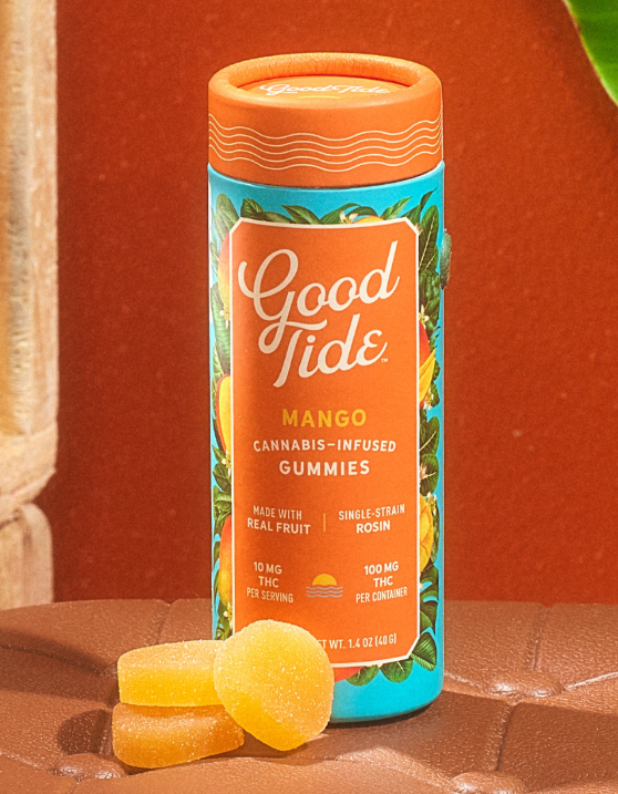 Photograph of product: Good Tide Single-Strain Rosin Gummies 10pk/100mg- Mango (Slurricane)
