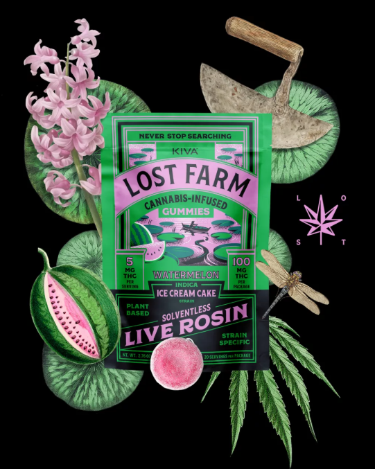 Photograph of product: Ice Cream Cake x Watermelon Live Rosin Gummies | 100mg - Lost Farm