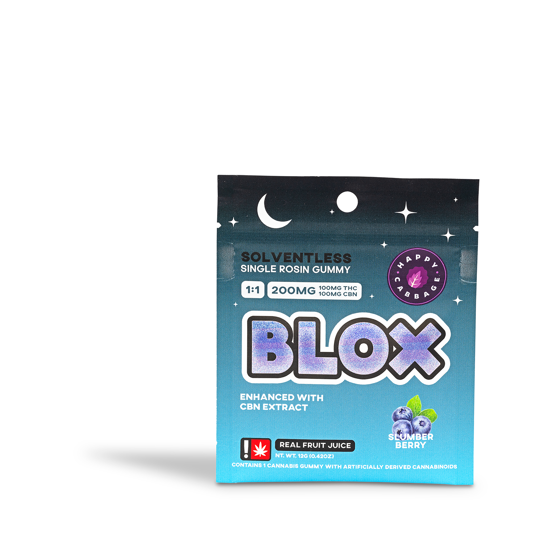 Photograph of product: Happy Cabbage - BLOX 1:1 TH-oui:CBN Slumber Berry au chocolat Rosin Gummy 100mg - 0.42oz