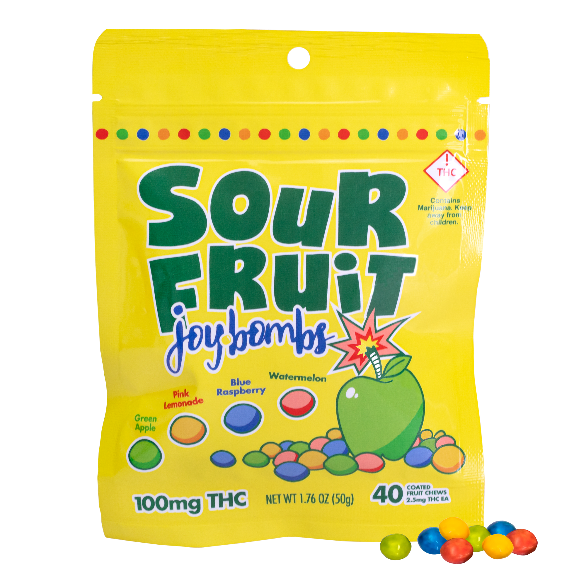Photograph of product: REC: Joy Bombs Sour Fruit Chews 100mg