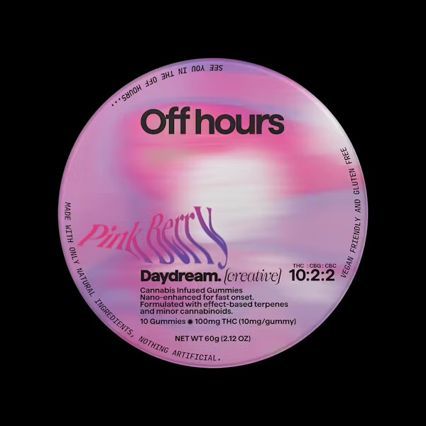 Photograph of product: OFF HOURS | PINK BERRY DAYDREAM | 100MG GUMMIES