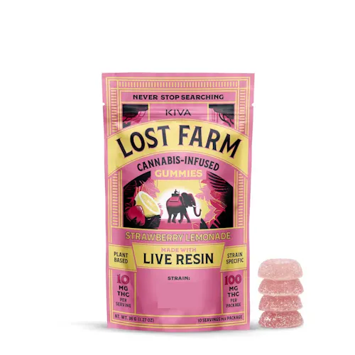 Photograph of product: Lost Farm Live Resin Gummies 10pk/100mg- Strawberry Lemonade x Hazy Cookies