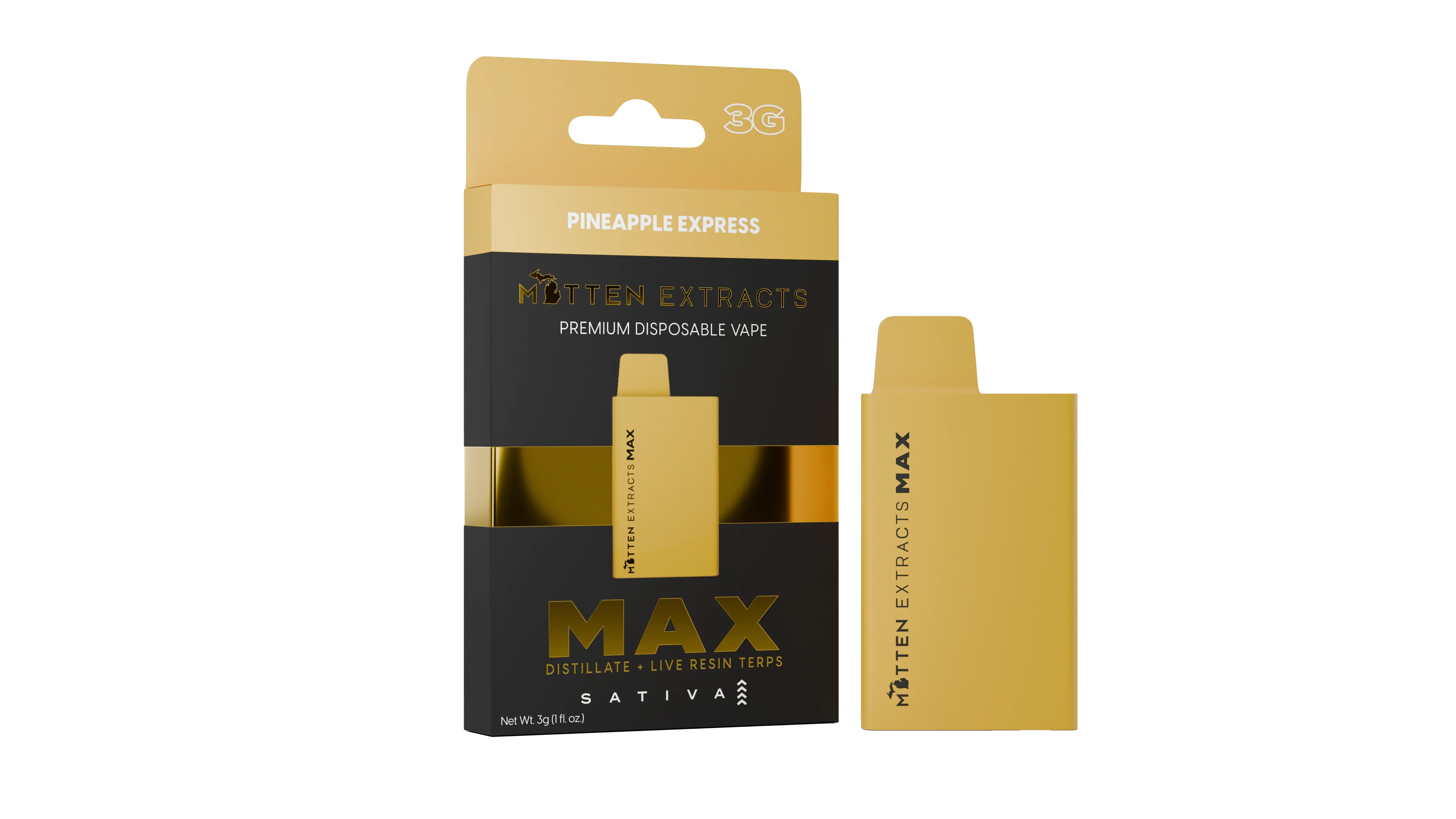 Photograph of product: MITTEN EXTRACTS MAX | PINEAPPLE EXPRESS - PLUS DISPOSABLE Oui'd