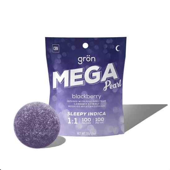 Photograph of product: Grn Blackberry Mega Pearls 1:1 TH-oui:CBN - 100mg