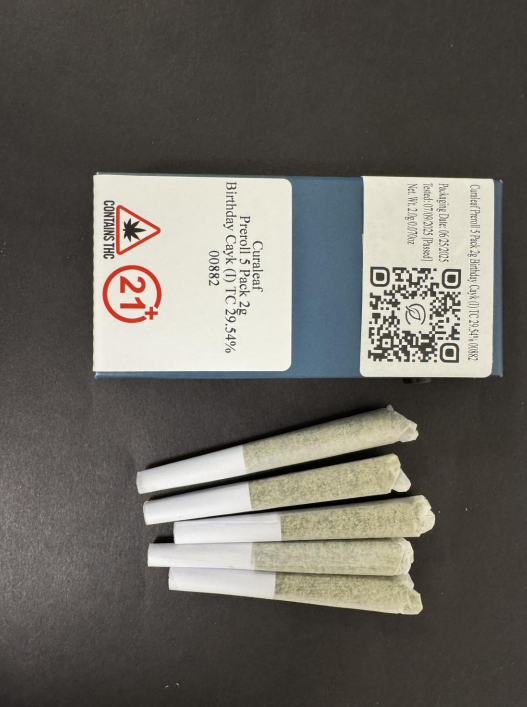 Photograph of product: Birthday Cayk | 5 pack 2g Pre-Rolls (I) | Curaleaf 00882