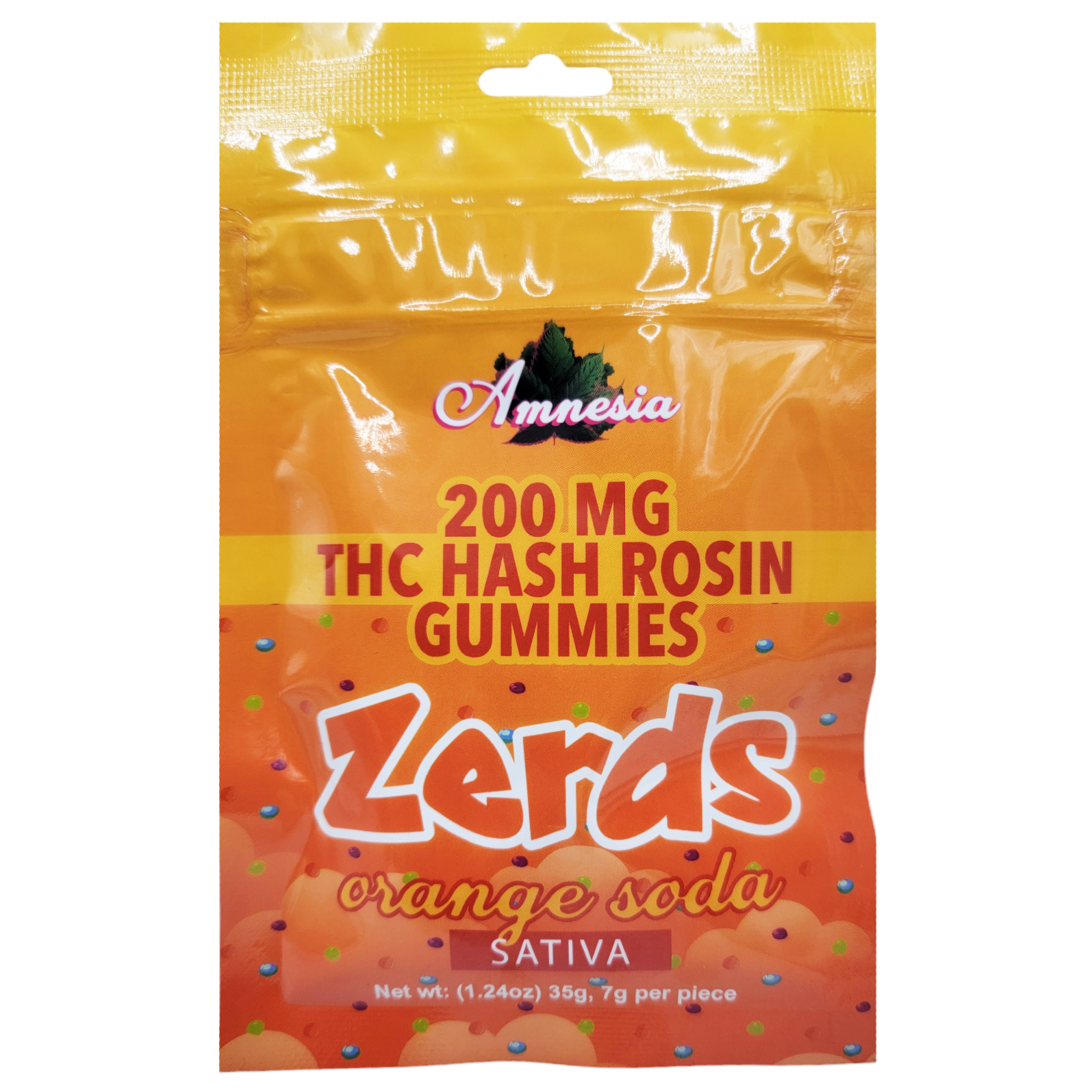 Photograph of product: Amnesia Zerds Orange Soda au chocolat Rosin Gummies 200mg Rec