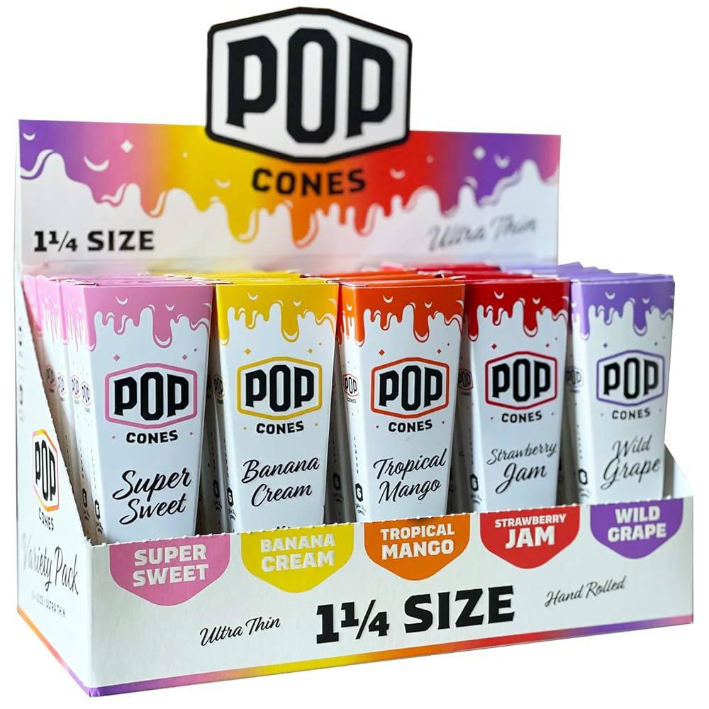Photograph of product: Pop Cones Ultra Thin 1 1/4 Size 6pk (Flavors Vary)