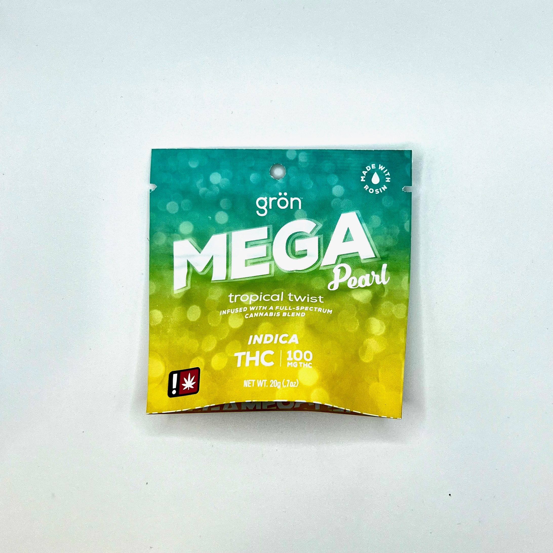 Photograph of product: Gron | Tropical Twist | TH-oui | Full Spectrum | 100mg Mega Pearl Gummy