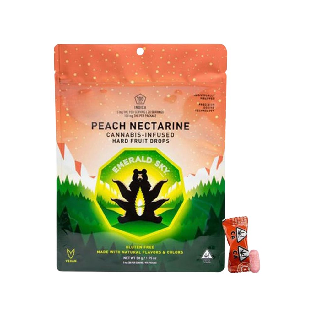 Photograph of product: Oui'd PEACH NECTARINE HARD FRUIT DROPS 100MG - EMERALD SKY